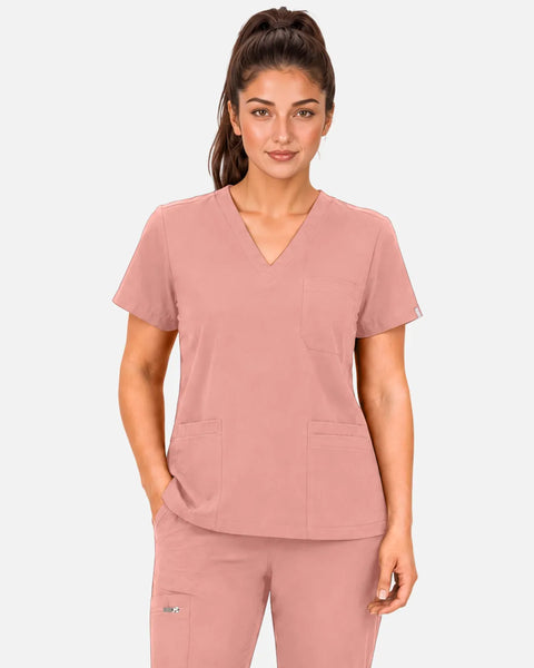 Eipnare Women's 3-Pocket V-Neck Uniform Top - Pink