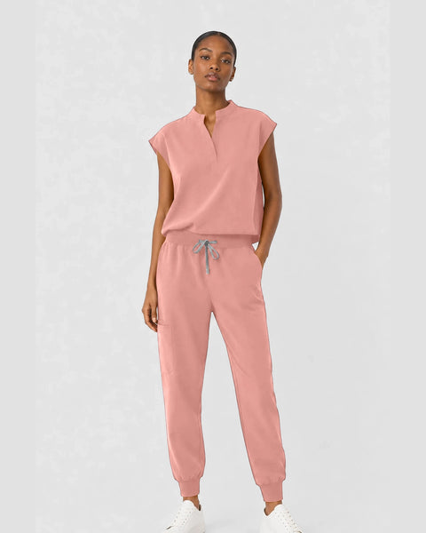 Eipnare Women's Sleeveless Mandarin Collar Jogger Scrub Set - Pink