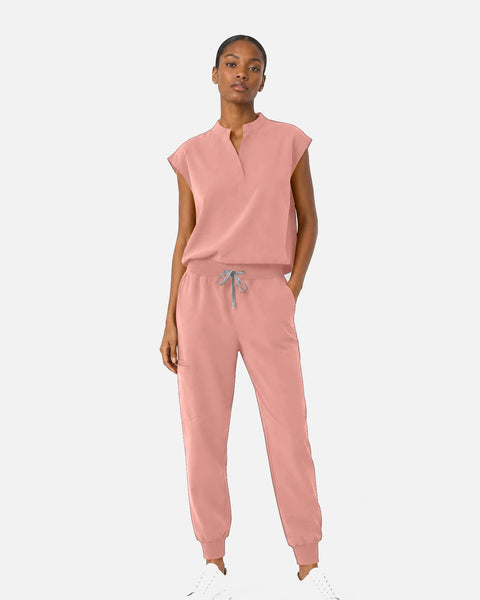 Eipnare Women's Sleeveless Mandarin Collar Jogger Uniform Set - Pink