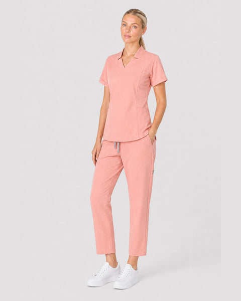 Eipnare Women's Split V-Neck Tapered Scrub Set - Pink