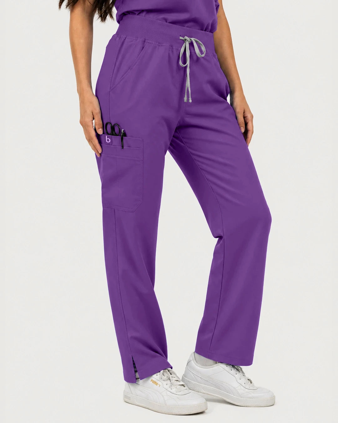 Purple Eipnare Women's Mandarin Sleeveless Straight-Leg Scrub Set - Stretch Medical Scrubs for Women