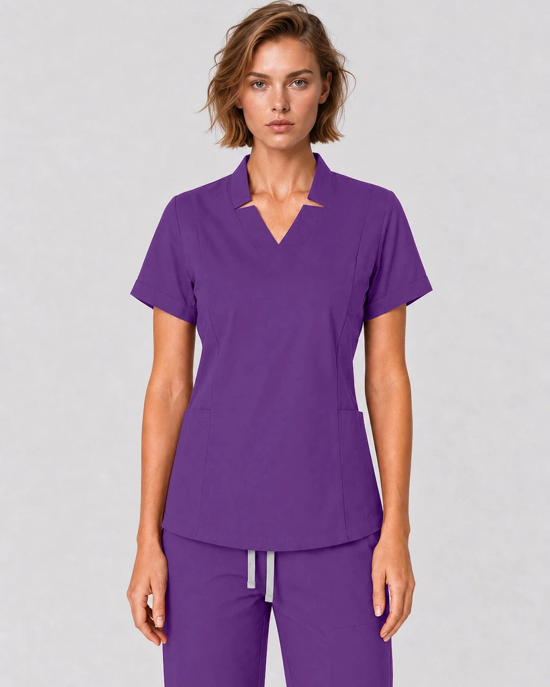 Purple Eipnare Women's Split V-Neck Tapered Scrub Set - Stretch Medical Scrubs for Women