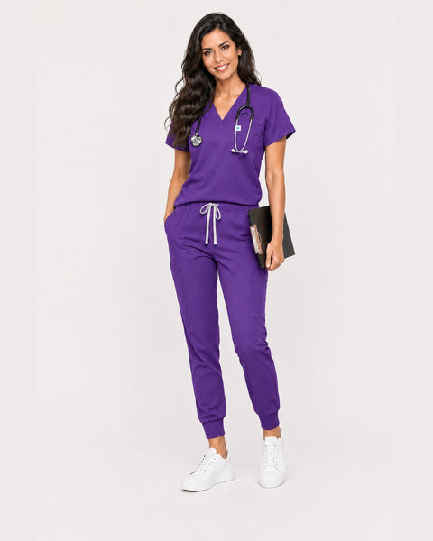 Eipnare Women's Classic V-Neck Jogger Scrub Set - Purple