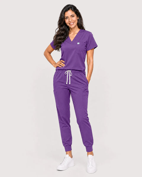 Eipnare Women's Knit V-Neck Jogger Scrub Set - Purple