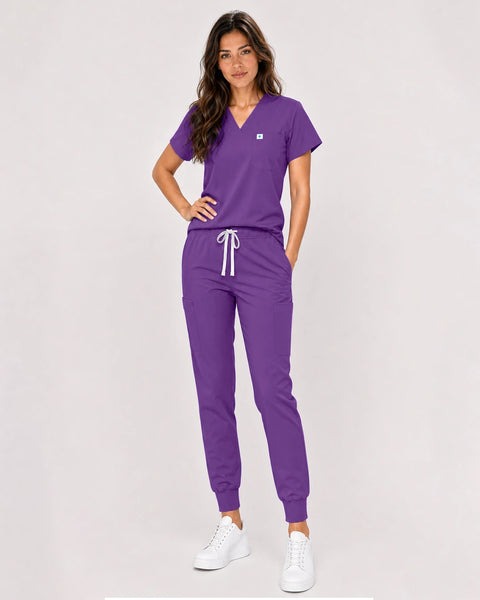 Eipnare Women's Classic V-Neck Jogger Scrub Set - Purple