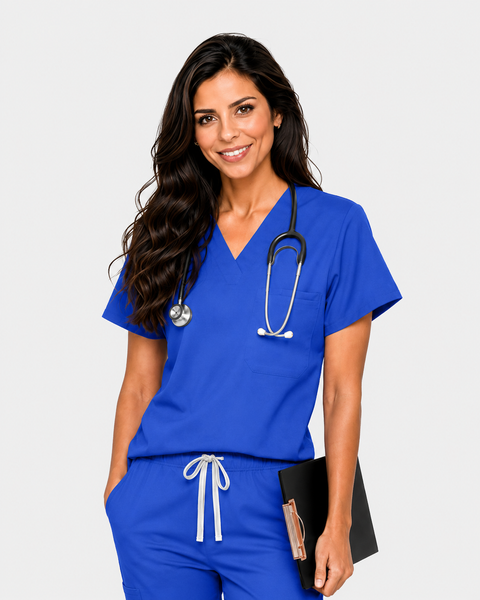 Eipnare Women's Classic V-Neck Uniform Top - Royal Blue