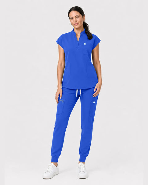 Eipnare Women's Henley Sleeveless Jogger Scrub Set - Royal Blue
