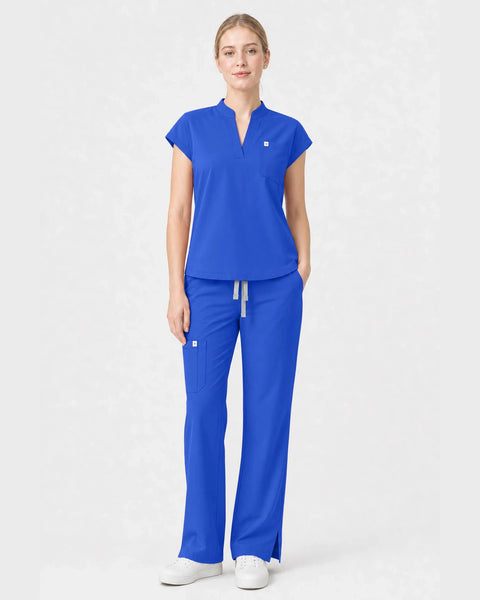 Eipnare Women's Henley Sleeveless Straight-Leg Scrub Set - Royal Blue