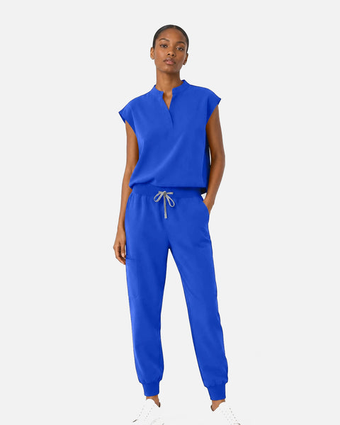 Eipnare Women's Sleeveless Mandarin Collar Jogger Uniform Set - Royal Blue