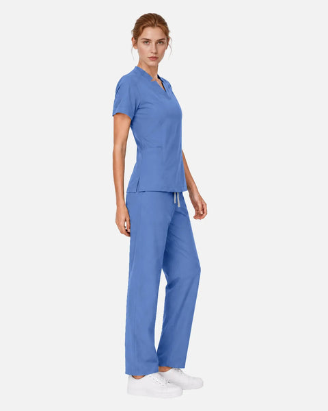 Eipnare Women's Split V-Neck Tapered Uniform Set - Ceil Blue