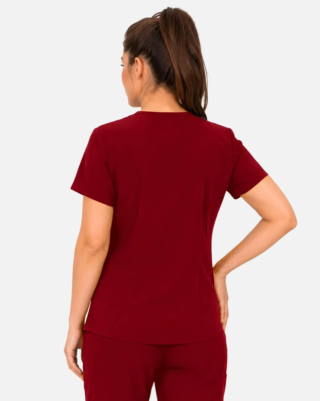 Wine Red Eipnare Women's 3-Pocket V-Neck Scrub Top - Stretch Medical Scrubs for Women