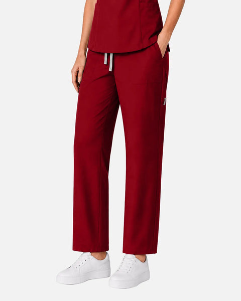 Eipnare Women's Split V-Neck Tapered Uniform Set - Wine Red