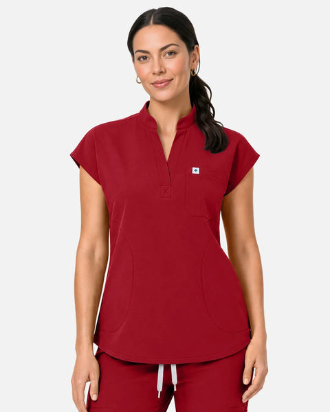 Eipnare Women's Sleeveless Henley Uniform Top - Wine Red