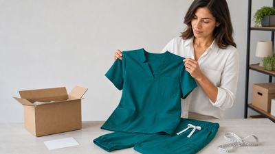 Marketplace scrub listing verification with a green scrub top