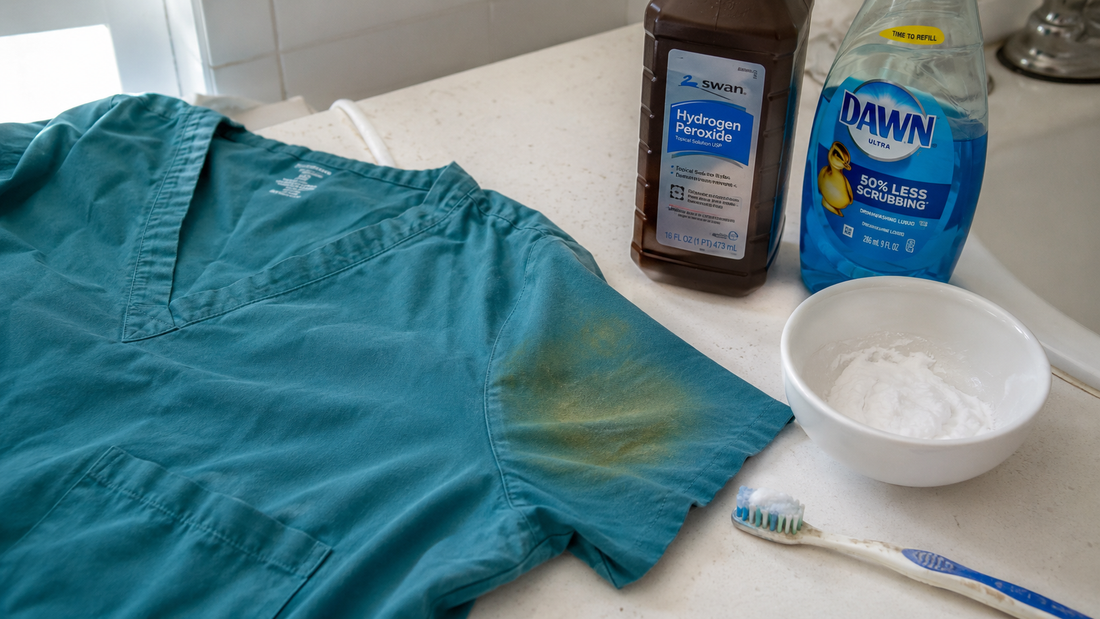 How to Get Deodorant Stains Out of Scrubs (White Marks and Yellow Pit Stains)
