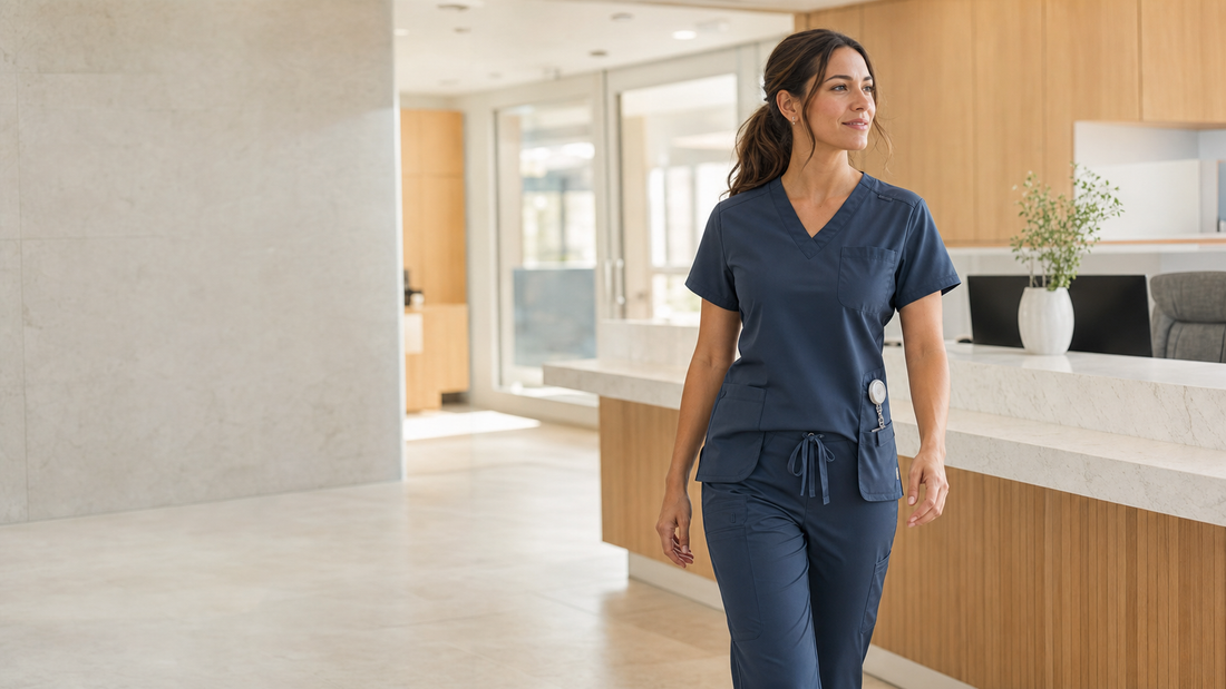 [scrub-pants-waistbands.png](C:\\Users\\Administrator\\Desktop\\shopify\\blog-hero-images\\scrub-pants-waistbands.png)Close-up comparison of drawstring, elastic, and hybrid waistband scrub pants in navy, slate, and teal.