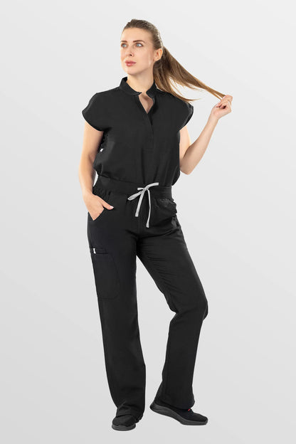 Black Eipnare Women's Mandarin Collar Sleeveless Straight-Leg Scrub Set - Stretch Medical Scrubs for Women