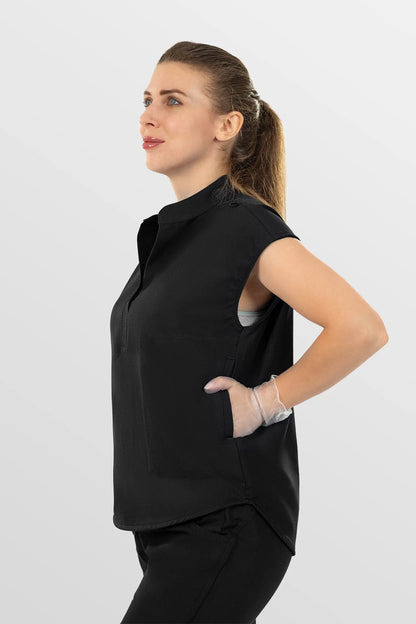 Black Eipnare Women's Mandarin Collar Sleeveless Straight-Leg Scrub Set - Stretch Medical Scrubs for Women