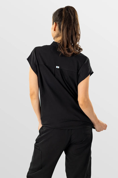 Black Eipnare Women's Henley Collar Sleeveless Jogger Scrub Set - Stretch Medical Scrubs for Women