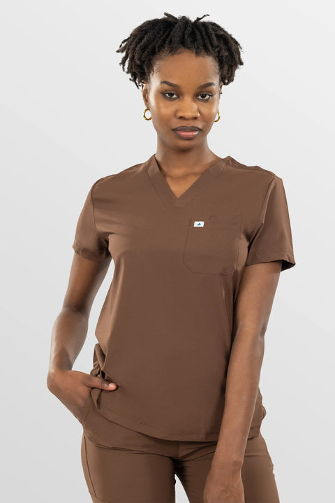 Eipnare Women's Classic V-Neck Scrub Top - Brown