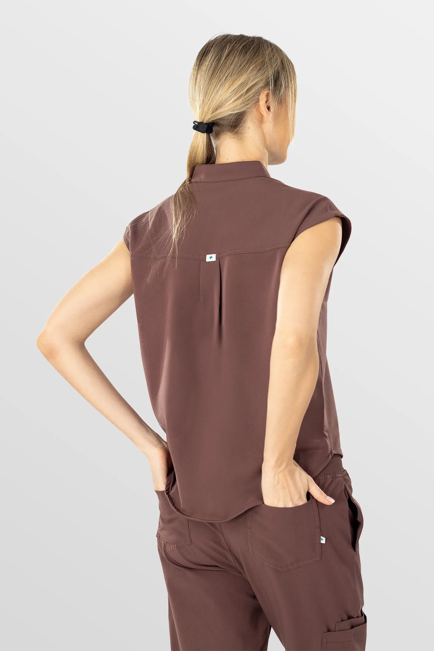 Brown Eipnare Women's Soft Stretch V-Neck Scrub Top & Tapered Pants Set - Stretch Medical Scrubs for Women
