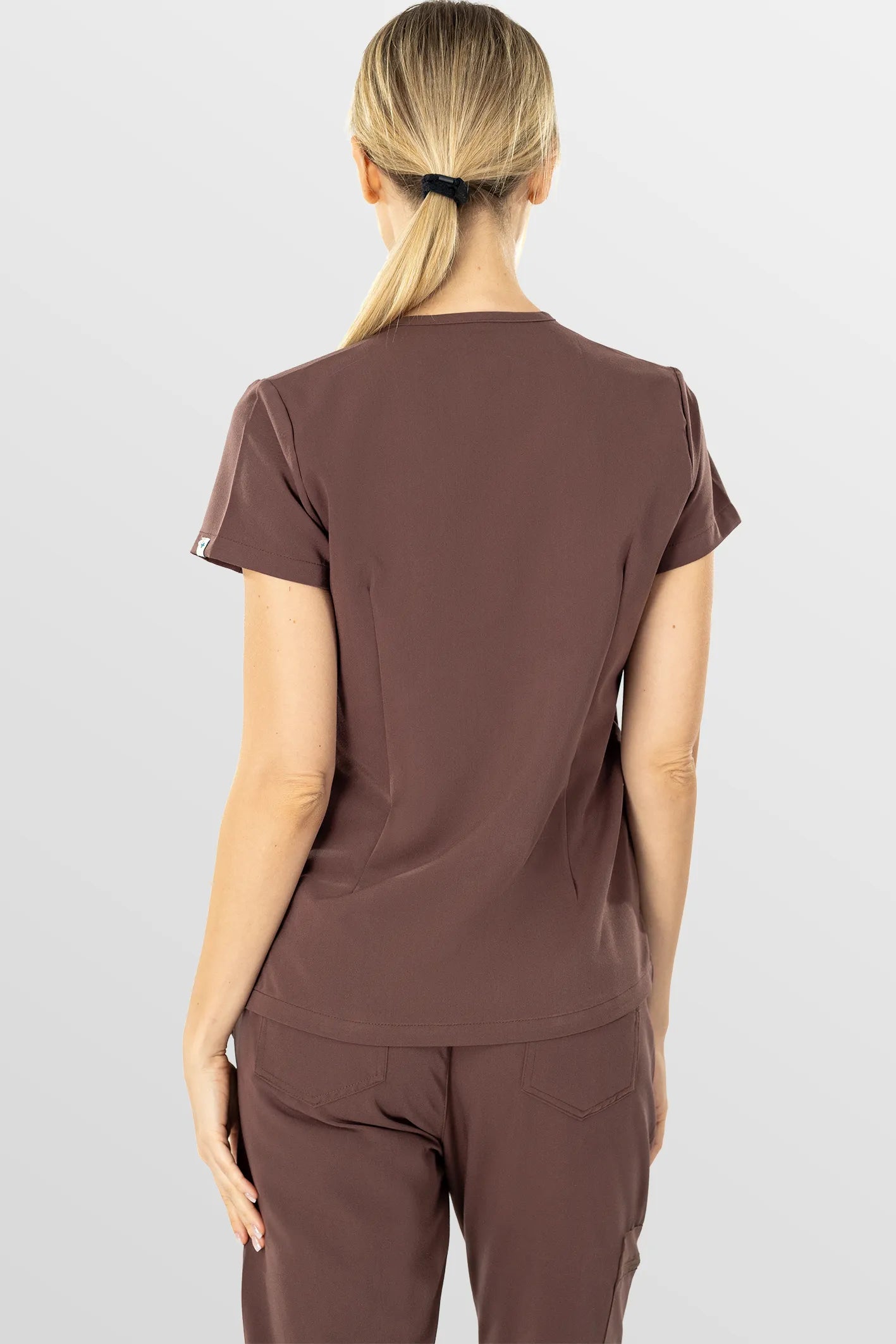 Brown Eipnare Women's V-Neck 8-Pocket Jogger Scrub Set - Stretch Medical Scrubs for Women