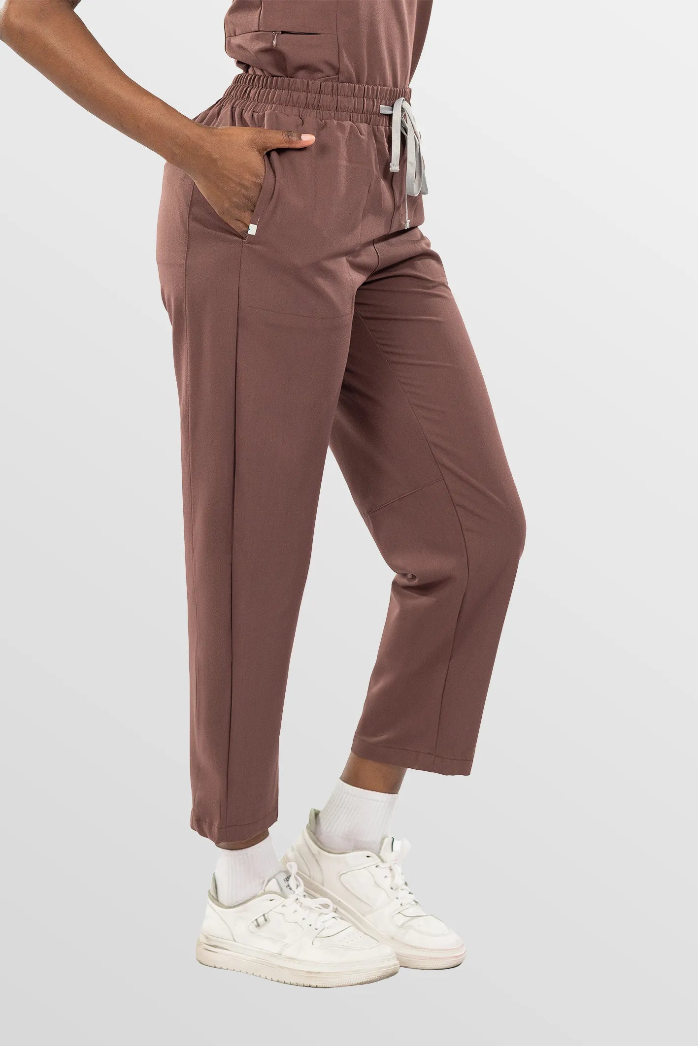 Brown Eipnare Women's V-Neck Split 9-Pocket Slim Fit Scrub Set - Stretch Medical Scrubs for Women