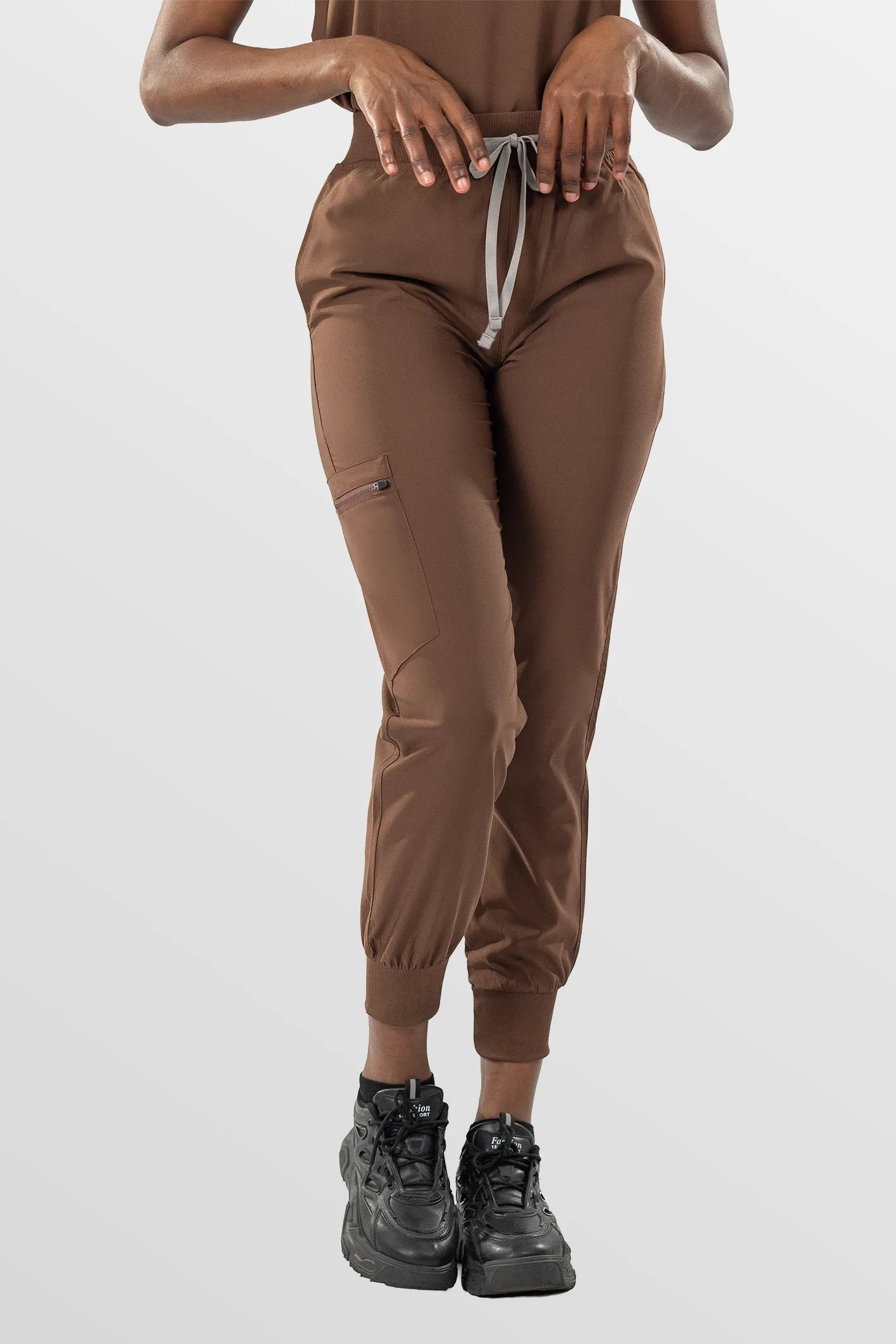 Brown Eipnare Women's Soft Stretch V-Neck Scrub Top & Jogger Pants Set - Stretch Medical Scrubs for Women