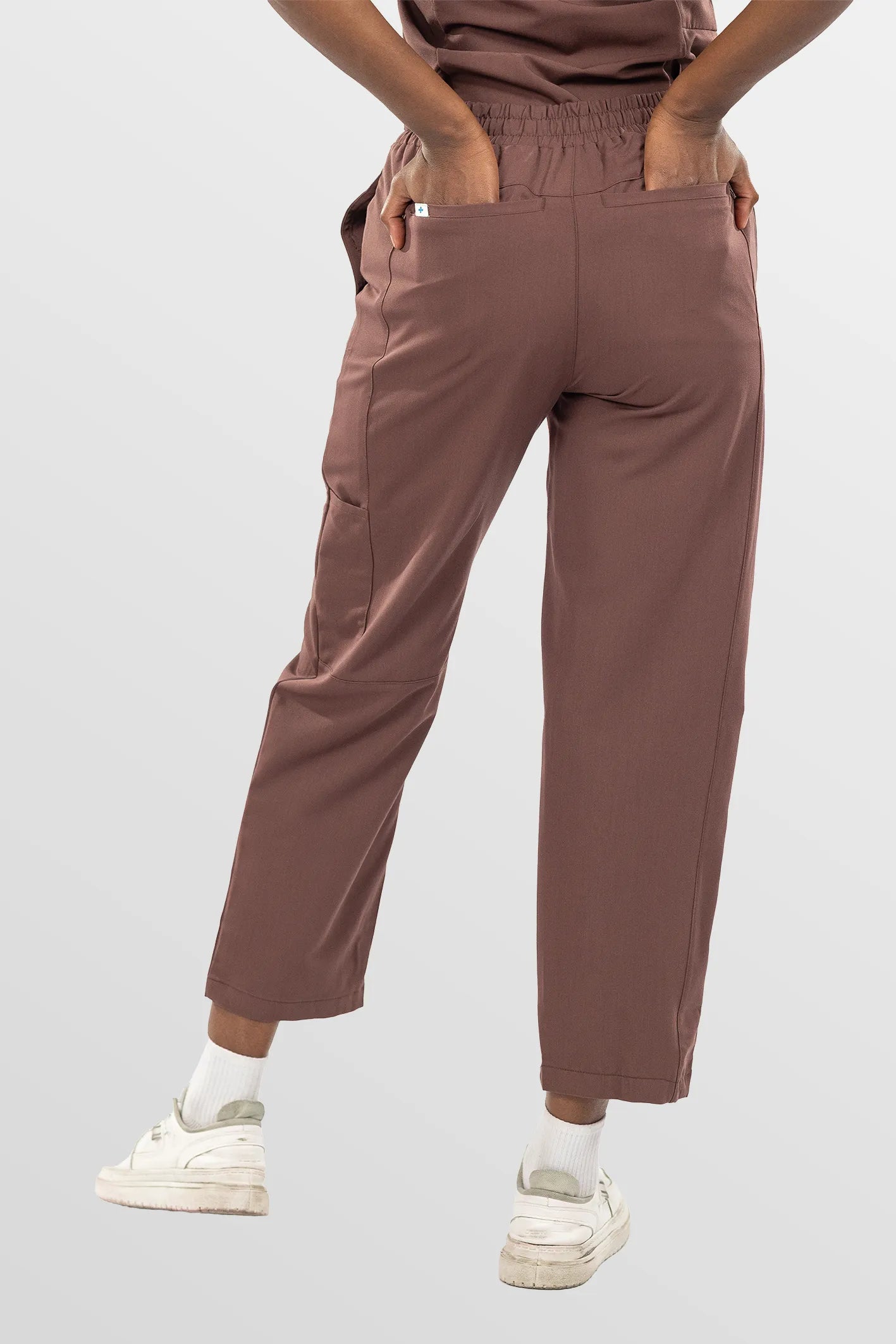 Brown Eipnare Women's V-Neck Split 9-Pocket Slim Fit Scrub Set - Stretch Medical Scrubs for Women