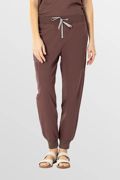 Brown Eipnare Women's Soft Stretch V-Neck Scrub Top & Tapered Pants Set - Stretch Medical Scrubs for Women