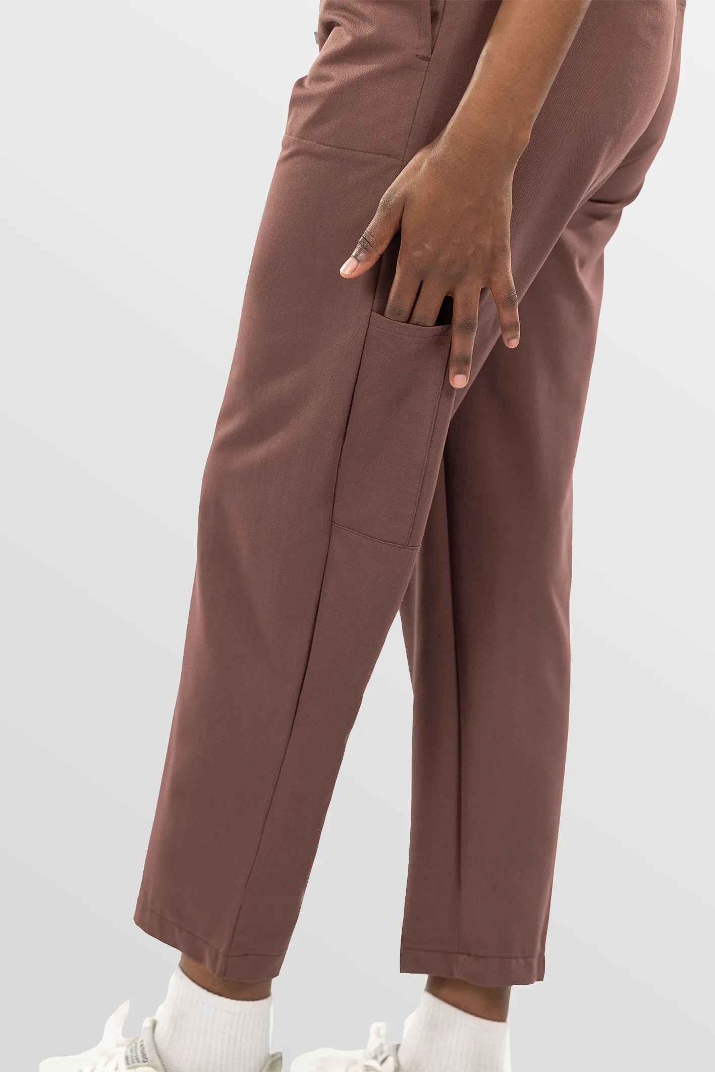 Brown Eipnare Women's V-Neck Split 9-Pocket Slim Fit Scrub Set - Stretch Medical Scrubs for Women