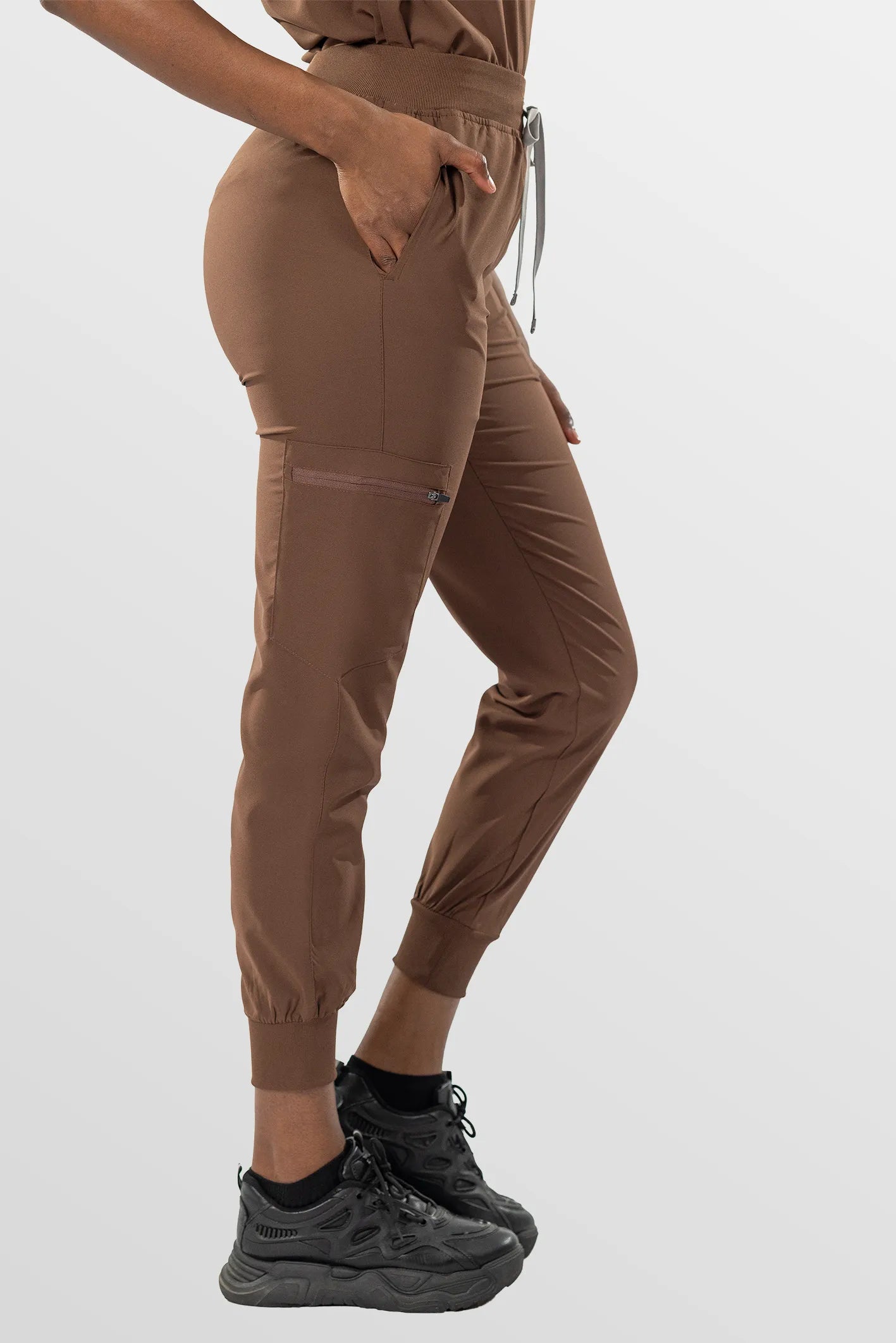 Brown Eipnare Women's Soft Stretch V-Neck Scrub Top & Jogger Pants Set - Stretch Medical Scrubs for Women