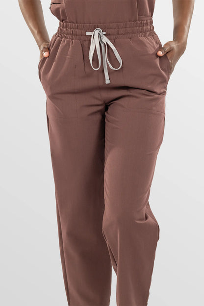 Brown Eipnare Women's V-Neck Split 9-Pocket Slim Fit Scrub Set - Stretch Medical Scrubs for Women