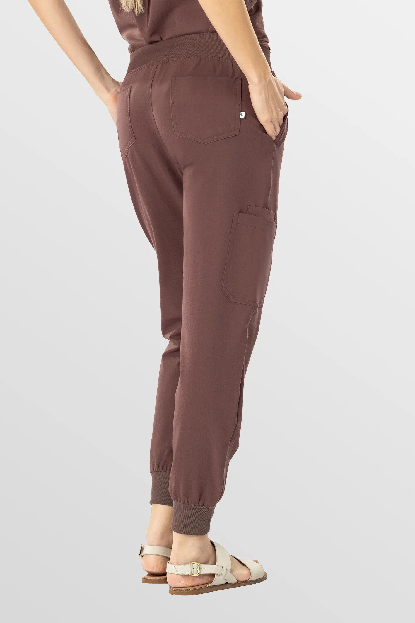 Brown Eipnare Women's Soft Stretch V-Neck Scrub Top & Tapered Pants Set - Stretch Medical Scrubs for Women