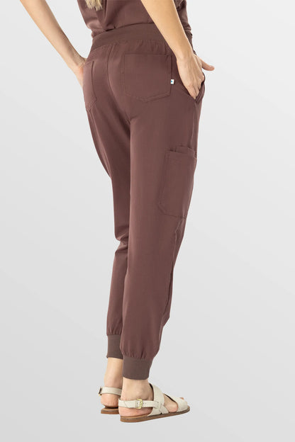 Brown Eipnare Women's Soft Stretch V-Neck Scrub Top & Tapered Pants Set - Stretch Medical Scrubs for Women