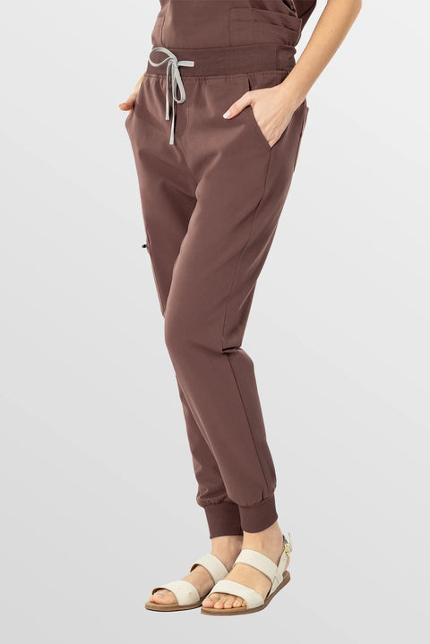 Eipnare Women's Multi-Pocket Jogger Scrub Pants - Brown