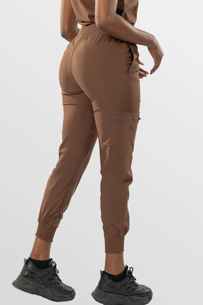 Brown Eipnare Women's Soft Stretch V-Neck Scrub Top & Jogger Pants Set - Stretch Medical Scrubs for Women