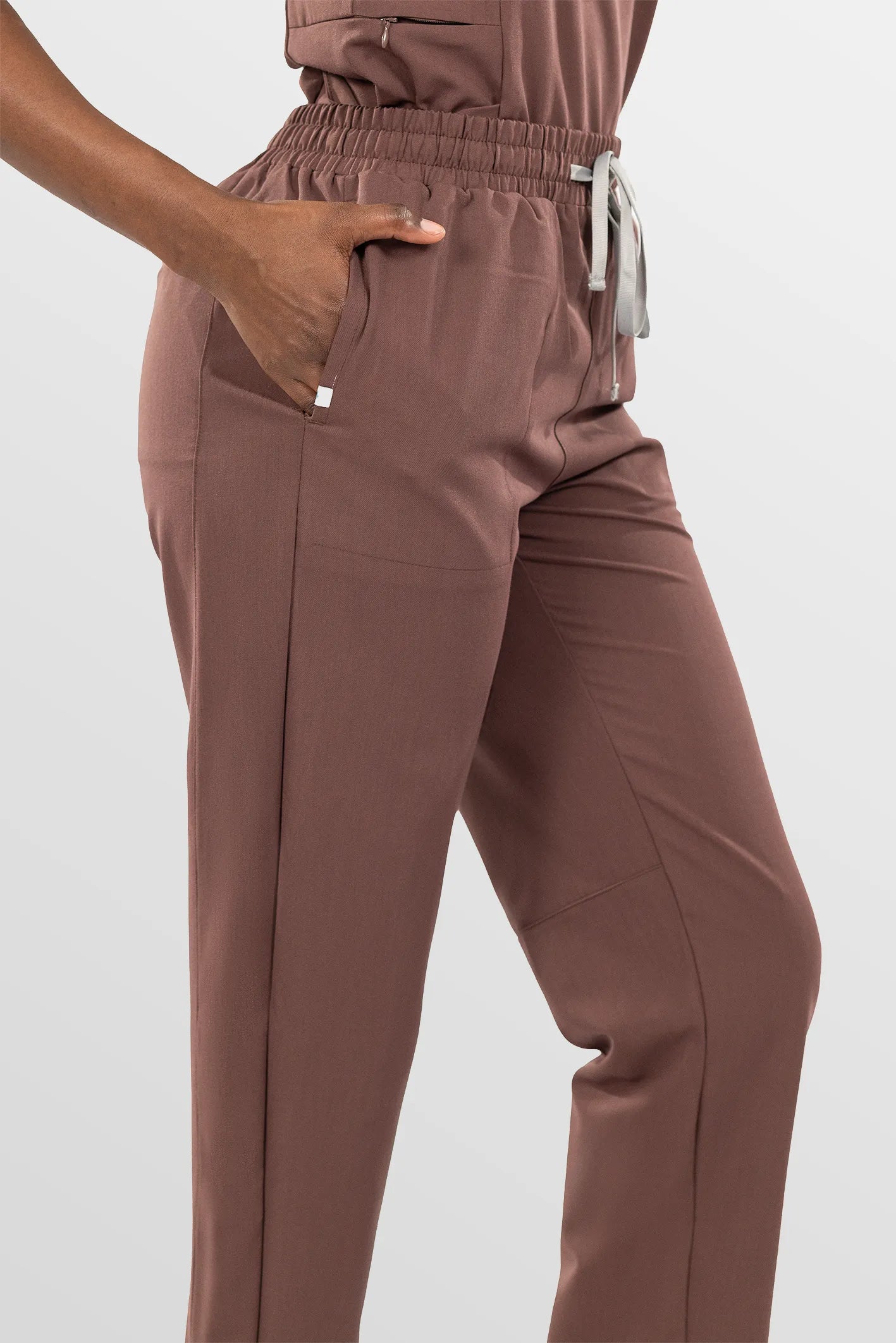 Brown Eipnare Women's V-Neck Split 9-Pocket Slim Fit Scrub Set - Stretch Medical Scrubs for Women