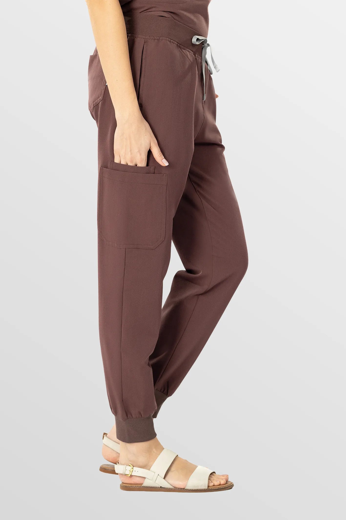 Brown Eipnare Women's Soft Stretch V-Neck Scrub Top & Tapered Pants Set - Stretch Medical Scrubs for Women