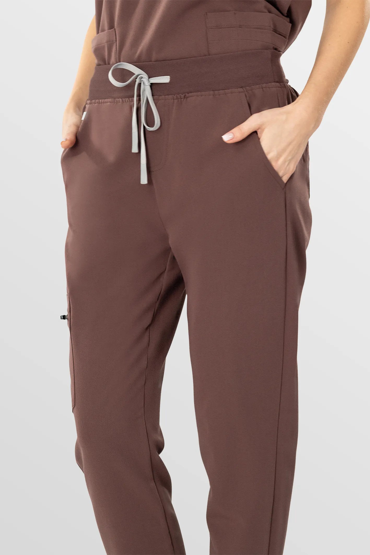 Brown Eipnare Women's V-Neck 8-Pocket Jogger Scrub Set - Stretch Medical Scrubs for Women