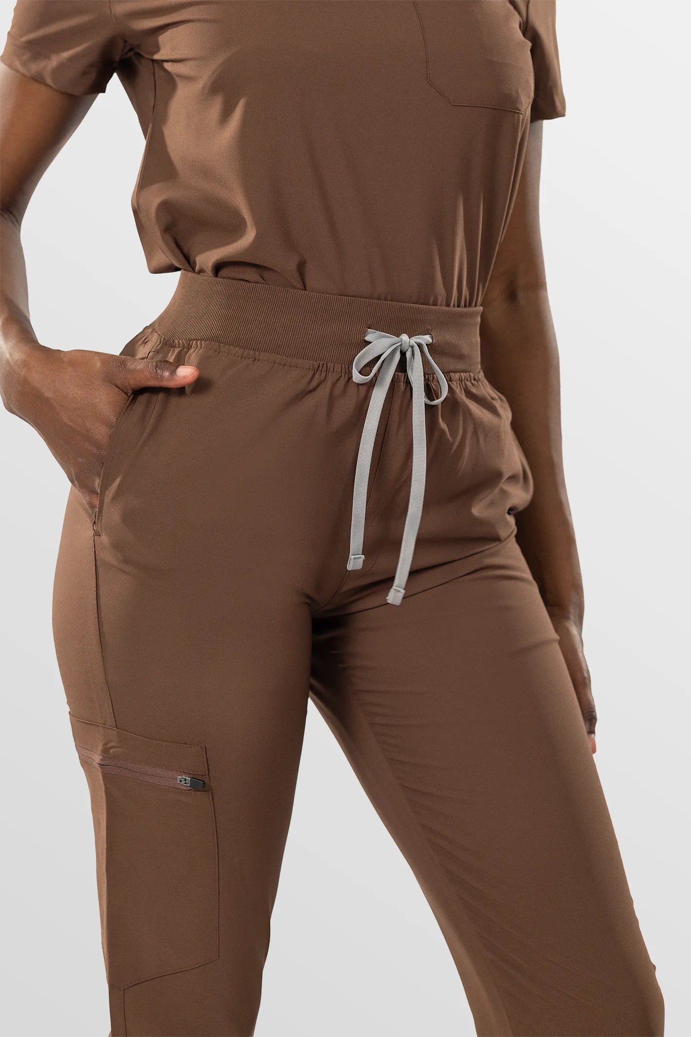 Brown Eipnare Women's Soft Stretch V-Neck Scrub Top & Jogger Pants Set - Stretch Medical Scrubs for Women