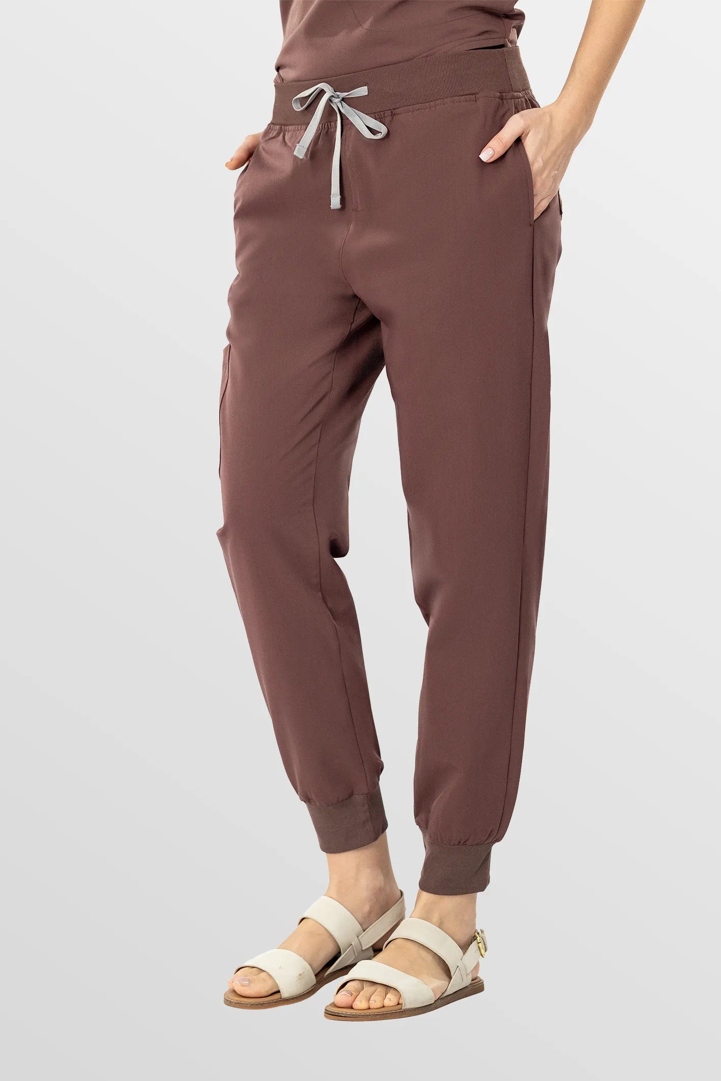 Brown Eipnare Women's Soft Stretch V-Neck Scrub Top & Tapered Pants Set - Stretch Medical Scrubs for Women