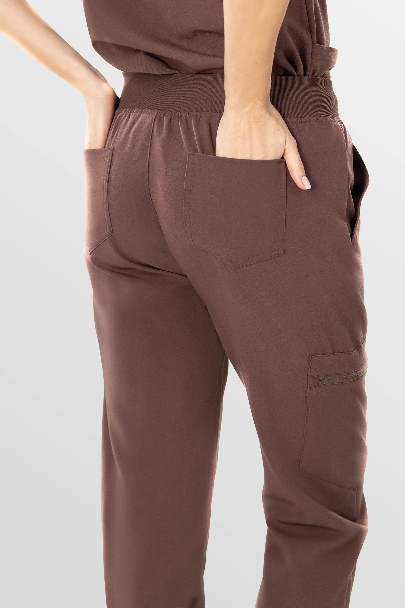 Brown Eipnare Women's V-Neck 8-Pocket Jogger Scrub Set - Stretch Medical Scrubs for Women