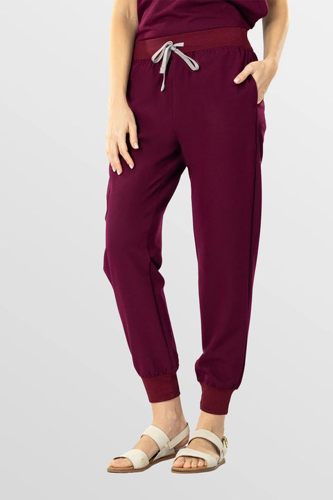 Eipnare Women's Tapered Jogger Scrub Pants - Burgundy Red