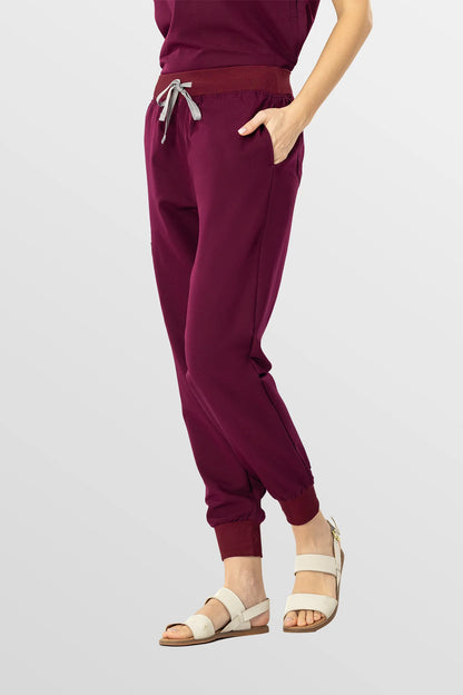 Burgundy Red Eipnare Women's Soft Stretch V-Neck Scrub Top & Tapered Pants Set - Stretch Medical Scrubs for Women