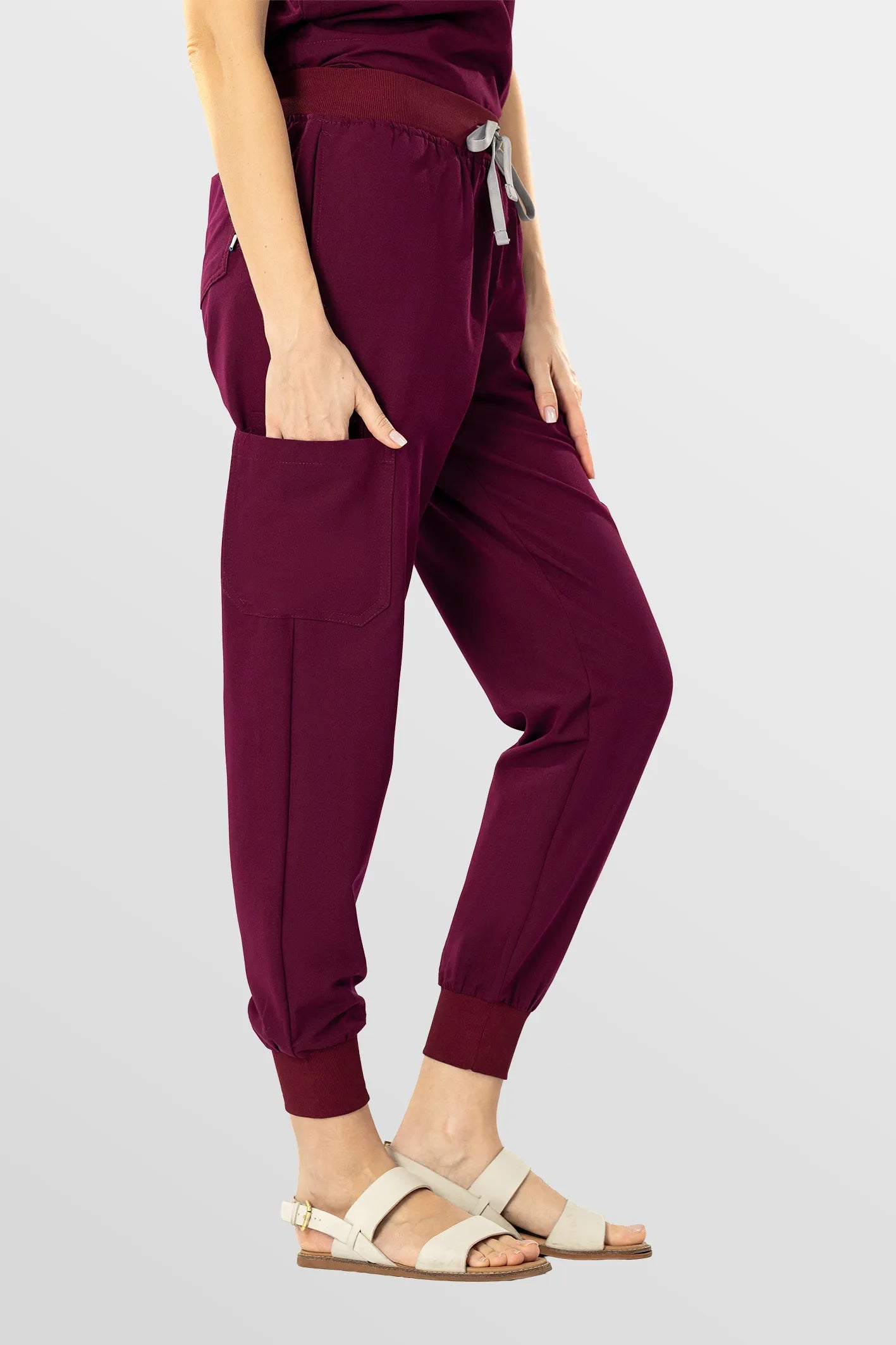 Burgundy Red Eipnare Women's Soft Stretch V-Neck Scrub Top & Tapered Pants Set - Stretch Medical Scrubs for Women