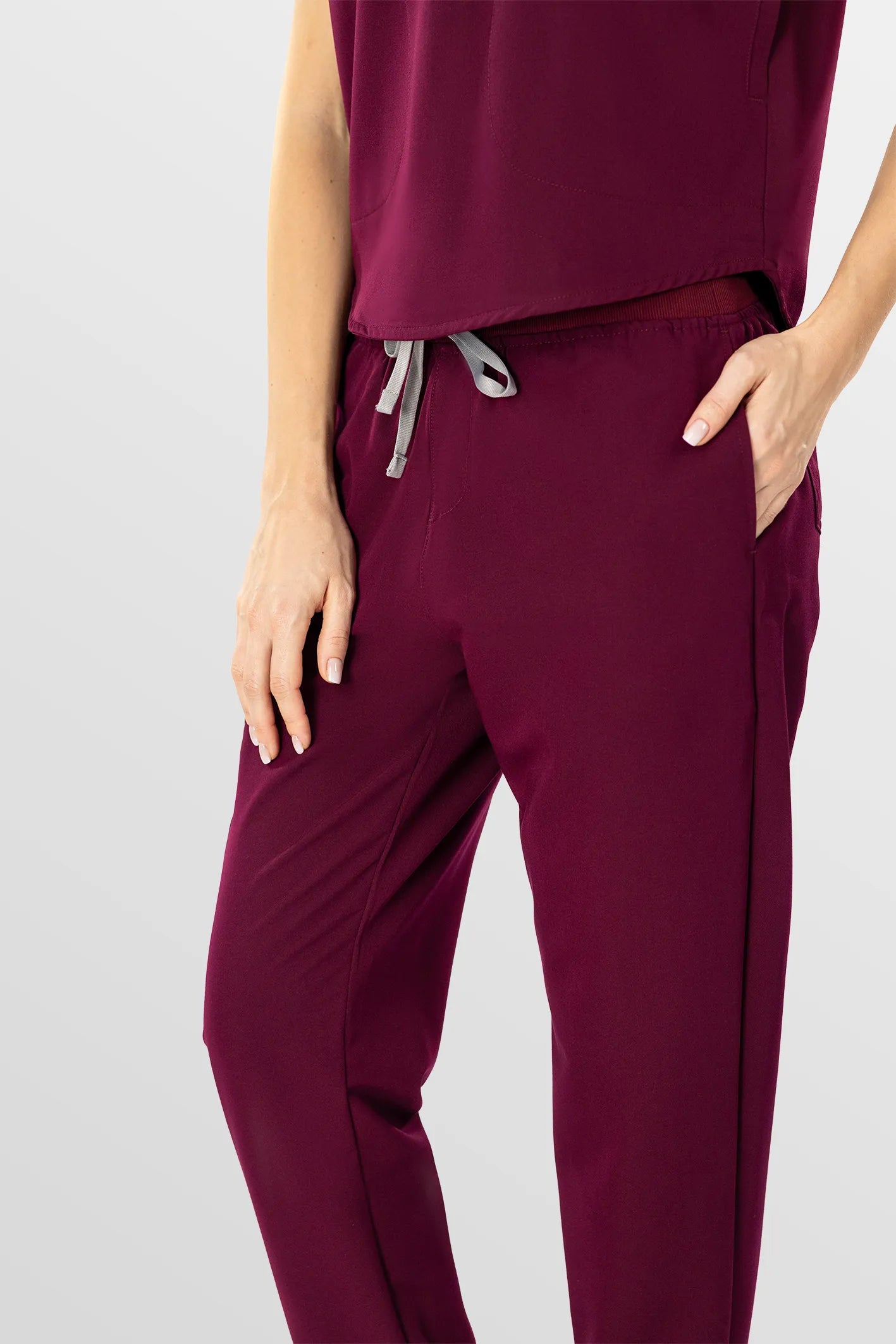 Burgundy Red Eipnare Women's Soft Stretch V-Neck Scrub Top & Tapered Pants Set - Stretch Medical Scrubs for Women