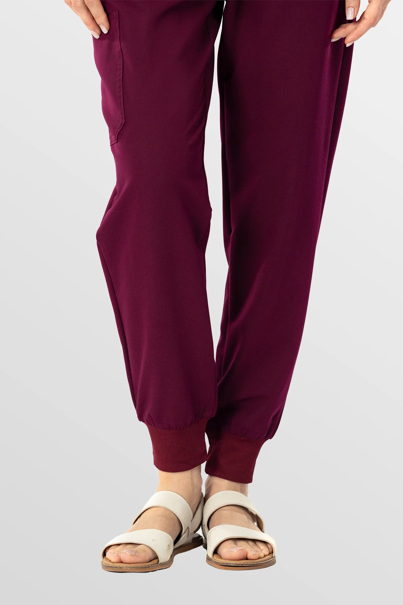 Burgundy Red Eipnare Women's Soft Stretch V-Neck Scrub Top & Tapered Pants Set - Stretch Medical Scrubs for Women