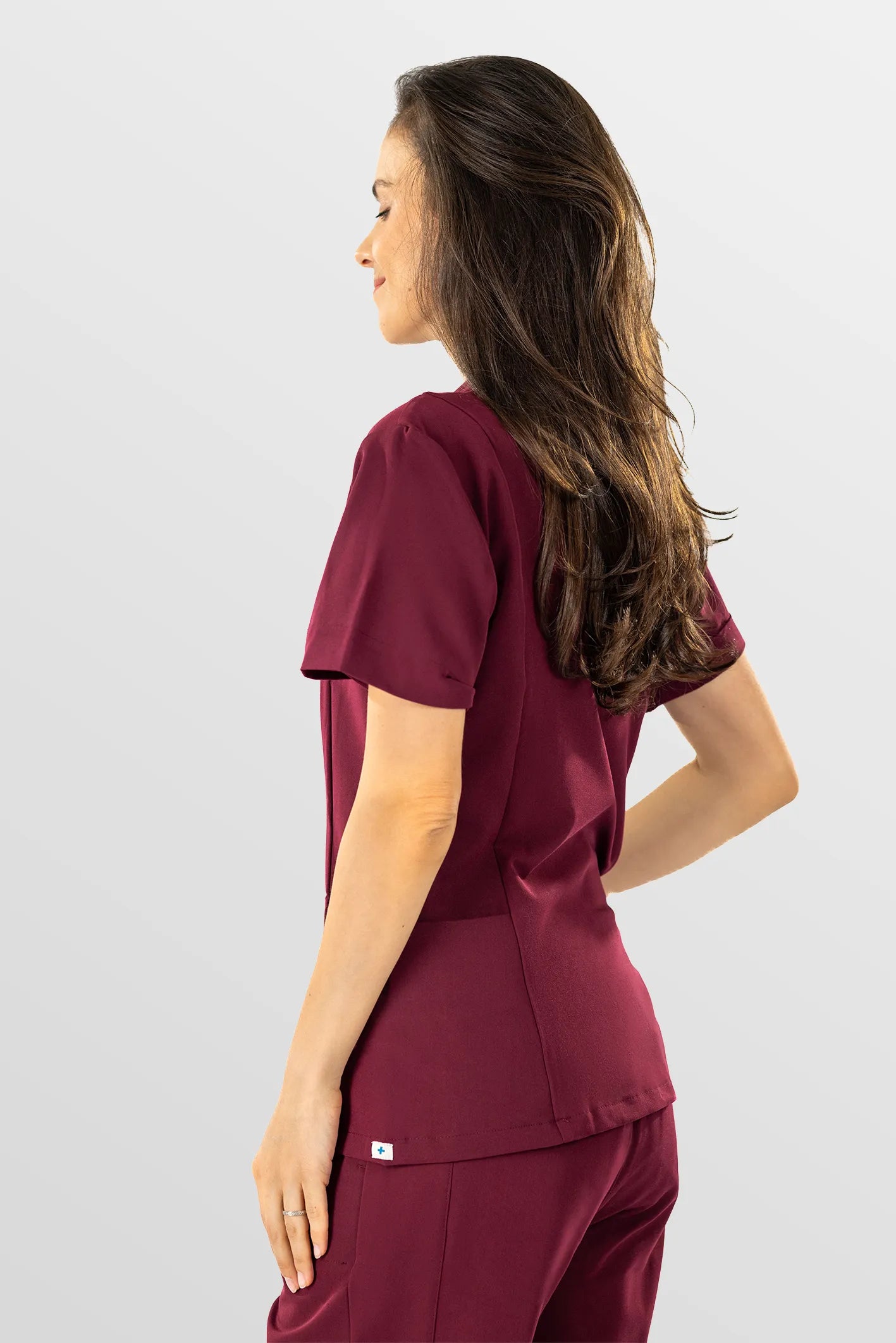 Burgundy Red Eipnare Women's V-Neck Split 9-Pocket Slim Fit Scrub Set - Stretch Medical Scrubs for Women