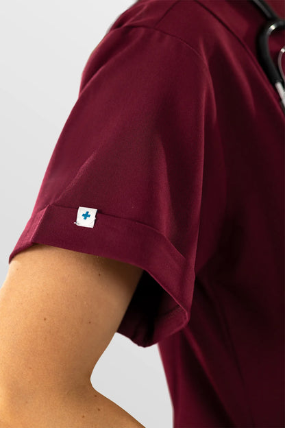 Burgundy Red Eipnare Women's V-Neck Split 9-Pocket Slim Fit Scrub Set - Stretch Medical Scrubs for Women